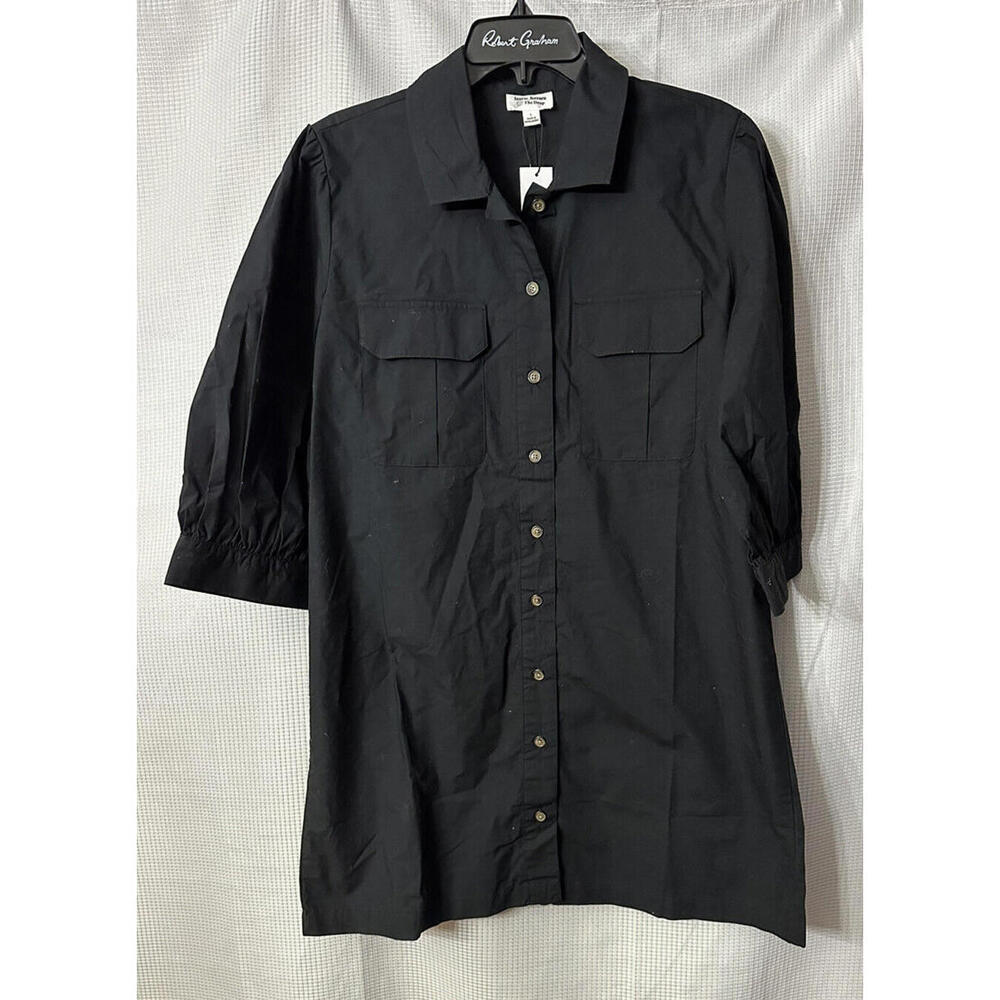 NWT Laurie Ferraro The Drop Womens Black Mid Button Mini Shirt Dress Size Large